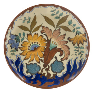 GOUDA Pottery floral platter, Dutch, early 20th century,