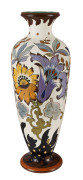 GOUDA Pottery impressive tall floral decorated vase, Dutch, mid 20th century, signed "Dora Koninklijk Gouda, Royal, Made In Holland",