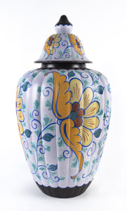 GOUDA Pottery lidded floral vase, Dutch, mid 20th century,