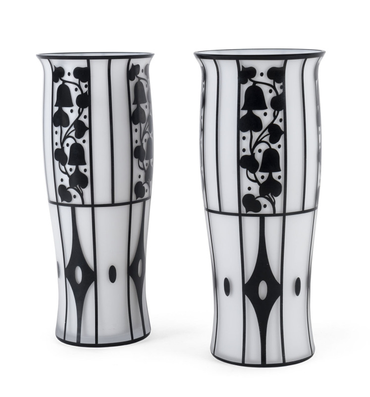 Josef Hoffmann, Wiener Werkstätte designed pair of art glass vases, Austria, 20th century,