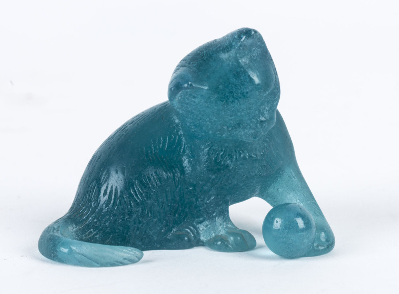 DAUM Pate De Verre blue glass cat, French, 20th century, signed "Daum, France",