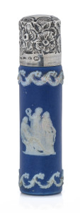 A Wedgwood jasper ware scent bottle with sterling silver top by Charles May, Birmingham, circa 1891,