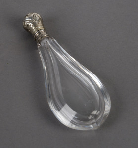 A French teardrop shaped scent bottle, rock crystal and silver, 19th century,