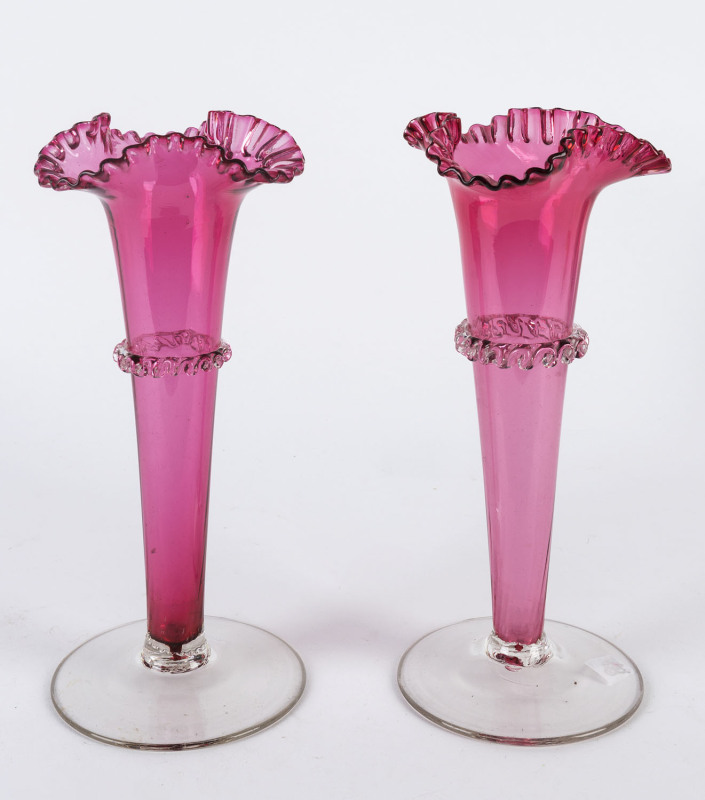 A pair of Victorian ruby glass vases, English, circa 1870,