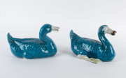 A pair of Chinese turquoise glazed ceramic ducks, 20th century,