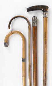 Four assorted walking canes and walking sticks, 19th and 20th century,