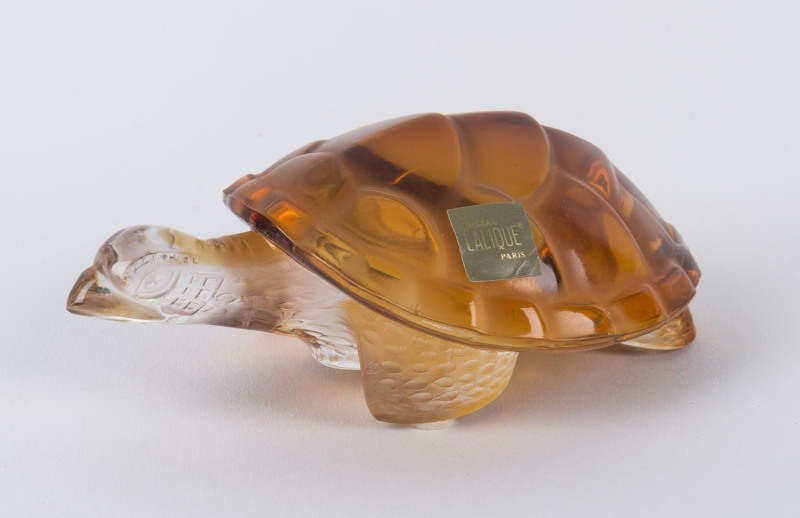 LALIQUE Amber crystal Caroline Tortoise paperweight, French, circa 1960s, engraved "Lalique, France" with original box and labels "Crystal Lalique France",
