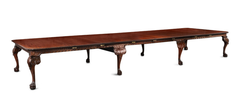 GILLOWS of LANCASTER (attributed) 24 seat Banquet Table, carved mahogany in the Chippendale style, circa 1890, originally commissioned by Sir ROBERT LUCAS-TOOTH this table is believed to have been part of the original furnishings for his Sydney mansion "S