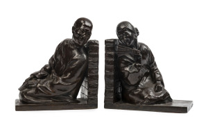 GASTON HAUCHECORNE (1880-1945), Un Couple De Personnages Asiatiques Assis. cast bronze bookends, signed "Hauchecorne" with Susse Freres foundry mark Paris