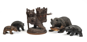 Five Black Forest carved wooden bears, German and Japanese, 19th and 20th century,