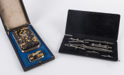 Boxed cigar case and matching vesta together with a boxed draughtsman's set, 19th and early 20th century,
