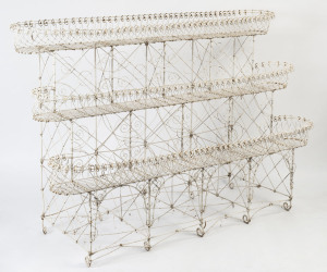 A three tier wirework plant stand, English, late 19th century,