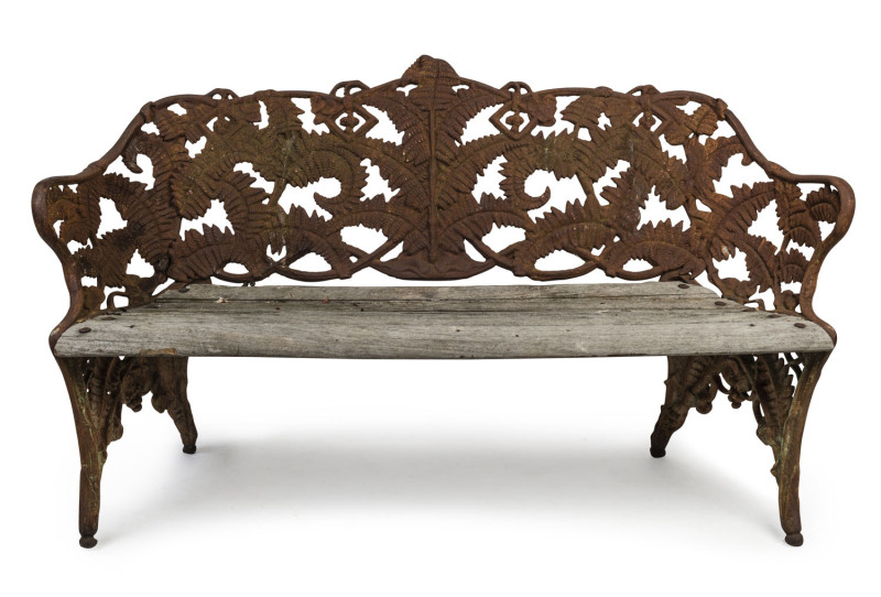 A Coalbrookdale Fern pattern garden seat, cast iron and timber, English, 19th century,