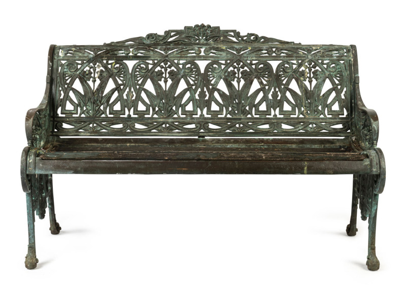 A garden bench, solid cast bronze and timber, English, 19th/20th century,