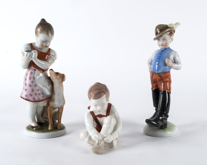 Three Herend porcelain figures of children, mid 20th century, ​blue backstamp "Herend, Hungary, Handpainted",