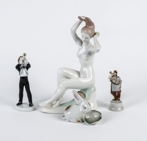 Four Hungarian porcelain figures by Herend, Zsolnay, Aquincum, and Hollohaza, mid 20th century,