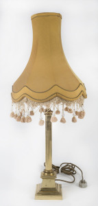 A brass based table lamp and shade, 20th century,