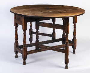 A George III oak drop-side table with peg joint construction, late 18th century,