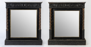 A pair of fine Anglo-Indian pier cabinets, ebony and carved gilt-wood with marble tops, 18th/19th century,