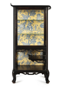 A Japanese display cabinet, carved and ebonized timber and glass, Meiji Period, late 19th century,