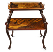 &Eacute;mile Gall&eacute; (attributed) French Art Nouveau drinks trolley, marquetry inlaid with lift-off tray top and ormolu fittings, circa 1900, - 3