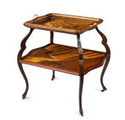 &Eacute;mile Gall&eacute; (attributed) French Art Nouveau drinks trolley, marquetry inlaid with lift-off tray top and ormolu fittings, circa 1900,