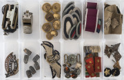 Military patches, badges, buckles, whistle, projectiles etc, including 2 rare WW1 AUSTRALIAN FLYING CORP patches,&nbsp;&nbsp;