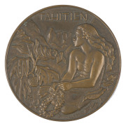 French silver medal "Ministry of Internal Affairs Prize Offered by the Minister" by O. Roty, 3.5cm, (boxed); together with a French bronze medal "TAHITIEN, Compagnie Des Messageries Maritimes, 1953" by Boullaire, 6cm - 2