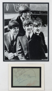 THE BEATLES all four original signatures on piece together with black and white press photograph,CoA included,framed and glazed,46cm x 31cm overall