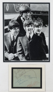THE BEATLES all four original signatures on piece together with black and white press photograph,CoA included,framed and glazed,46cm x 31cm overall