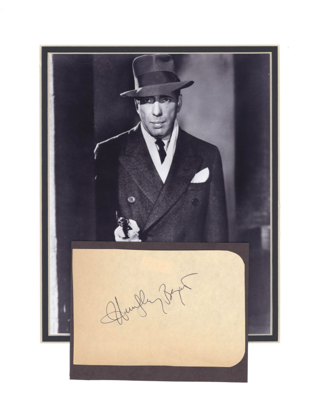 HUMPHREY BOGART signature on piece together with photograph,CoA included,mounted,36cm x 28cm overall