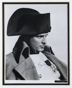 MARLON BRANDO signature on black and white press photograph,CoA included,framed and glazed,40cm x 32cm overall