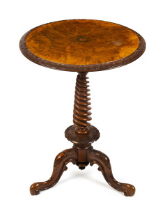 An Irish wine table, carved walnut with burr walnut top, circa 1870,