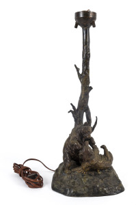 A figured bronze lamp base with fighting bears, circa 1900,