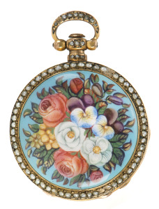 DIMIER & Co. Swiss pocket watch made for the Chinese market, beautifully painted floral enamel decoration, verge fusee movement in running order, original dial marked "DIMIER & Ce. Geneve", circa 1850,