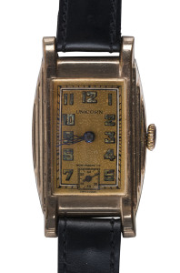 UNICORN Art Deco gents watch in Hanley gold plated case with original sticker, circa 1930,