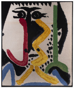 PABLO PICASSO (1881-1973) Tete d'Homme wool tapestry/carpet Succession Picasso Paris label verso limited edition 182/500 framed 112 x 94cm overall