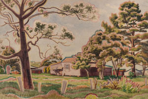 HAROLD FREDRICK (WEAVER) (RAOKIN) HAWKINS (1893-1977), farmhouse, watercolour on paper, signed lower left "Raokin" 
