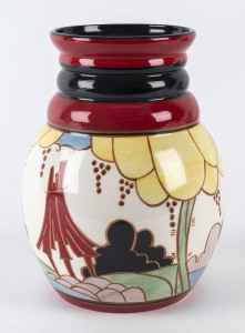 Bizarre by Clarice Cliff Wedgwood porcelain vase, circa 2000, stamped "Bizarre by Clarice Cliff, Wedgwood, Clarice Cliff, Made In England, Based Upon An Original, Hand Painted",