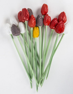 Fifteen vintage glass tulips, Czechoslovakia, circa 1930s, the tallest 31cm