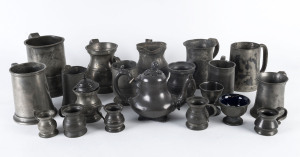 Assorted antique pewter tankards, mugs, measures, pots and jugs, mostly 19th century,