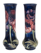 MOORCROFT Pair of "Poppy" pattern vases on blue grounds, circa 1930,