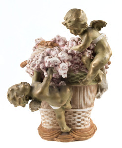 AMPHORA Pottery vase adorned with cherubs and flowers, Austrian, circa 1900,