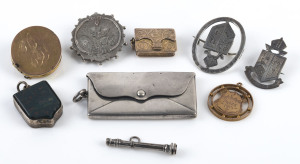 Assorted antique jewellery, fobs, pencil etc, silver, gold and pinchbeck, 19th century,