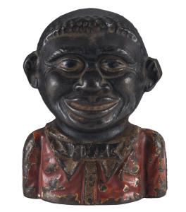 An American painted cast iron money box, late 19th century, 12cm high