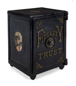 Fidelity Trust American cast iron safe, 19th century, with lithograph decoration, interior fitted with compartments,