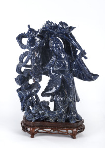 A Chinese carved lapis lazuli figure group, 20th century,