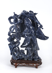 A Chinese carved lapis lazuli figure group, 20th century,