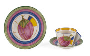 CLARICE CLIFF Bizarre Wedgewood teacup, saucer and plate set