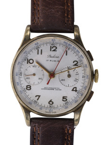 DULCIA Swiss chronograph, gold topped with steel back, mid 20th century,